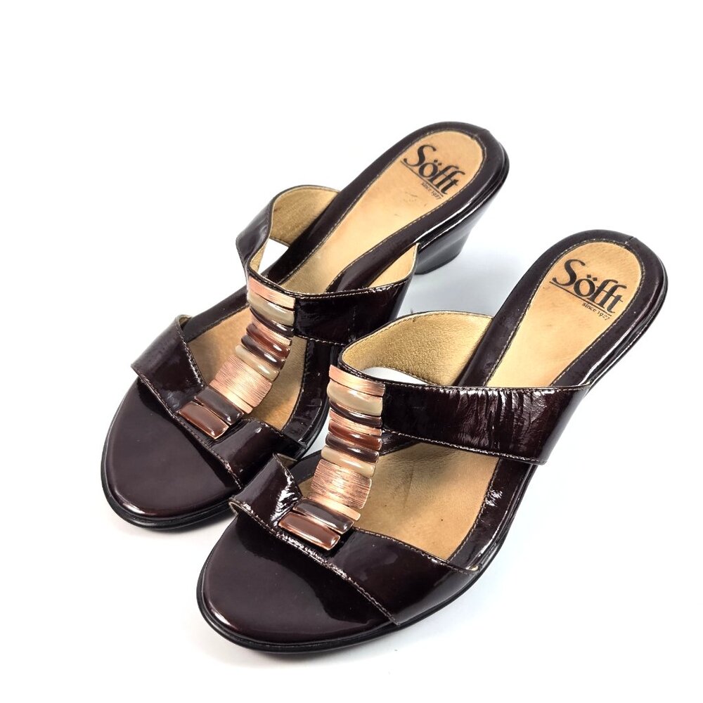 Söfft Women’s Slide Sandals Size 8 M Dark Brown Leather Metallic Comfort